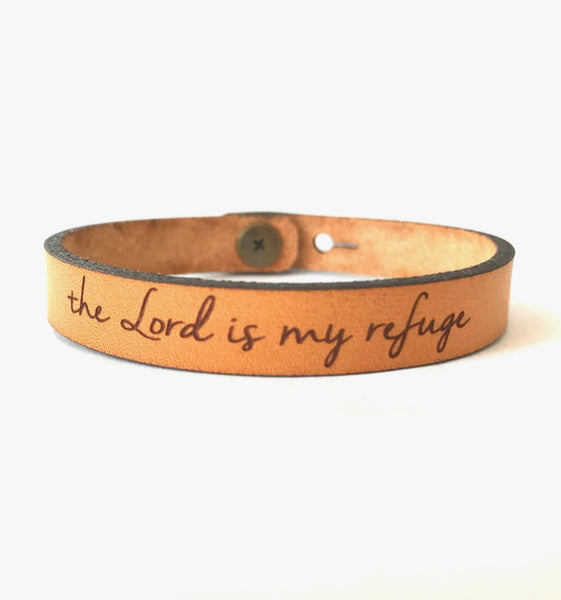 The Lord is My Refuge Thin Leather Bracelet