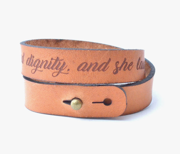 She is Clothed in Strength Double Wrap Leather Bracelet