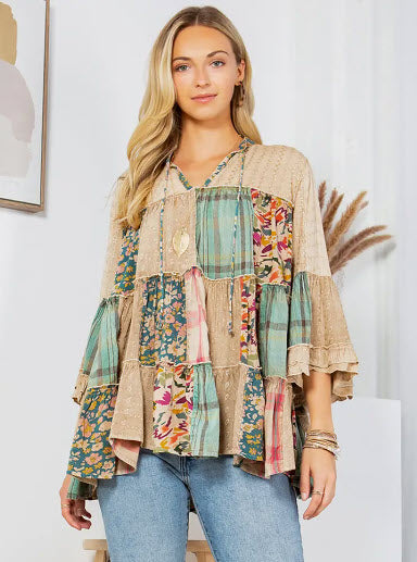 Tiered Overdyed Embroidered Top