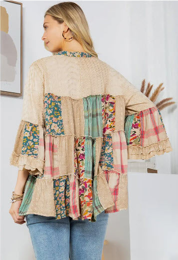 Tiered Overdyed Embroidered Top
